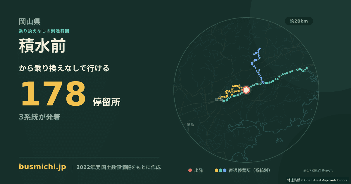 積水前バス停から直通で行ける停留所の概略図